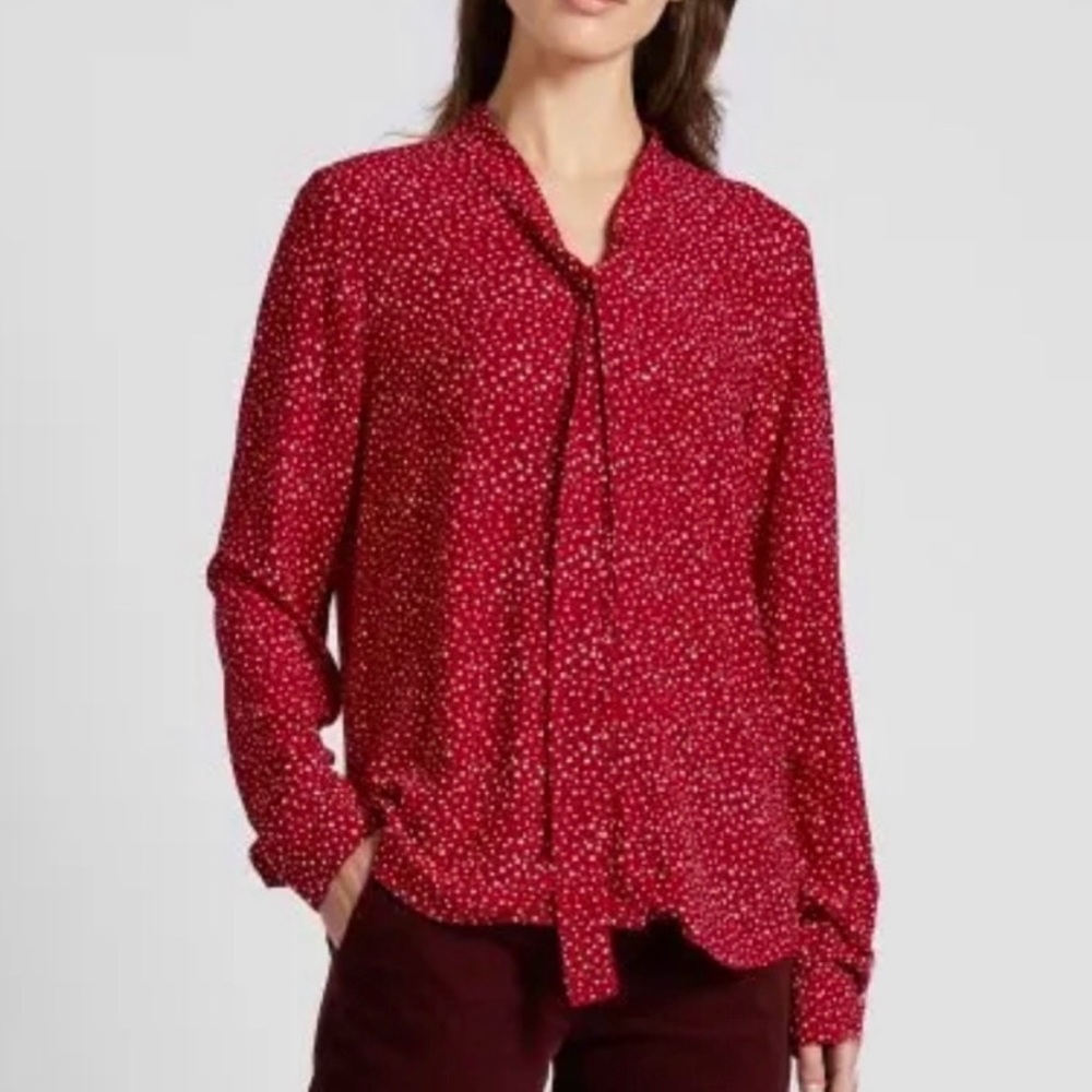 Ines De La Fressange X Uniqlo Bow Tie Long Sleeve Blouse Size Large Polka Dot - Picture 4 of 4